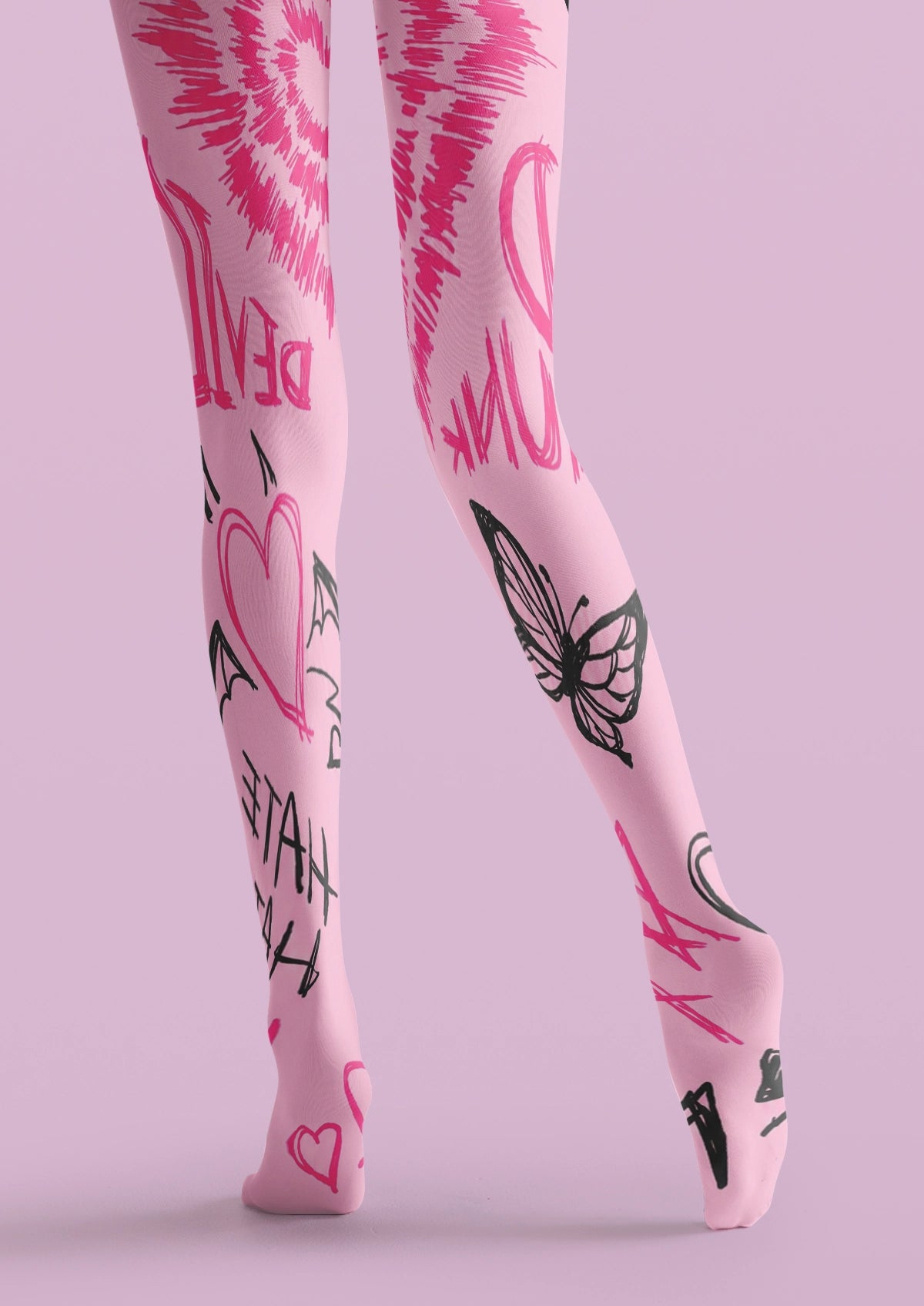 Pink Graffiti Heart Tights