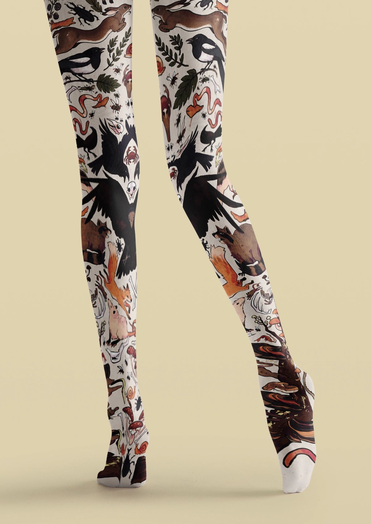 White Woodland Animal Tights