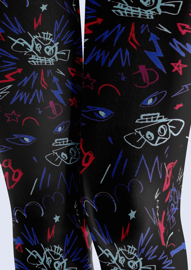 Black Graffiti Print Tights Hosiery Pantyhose