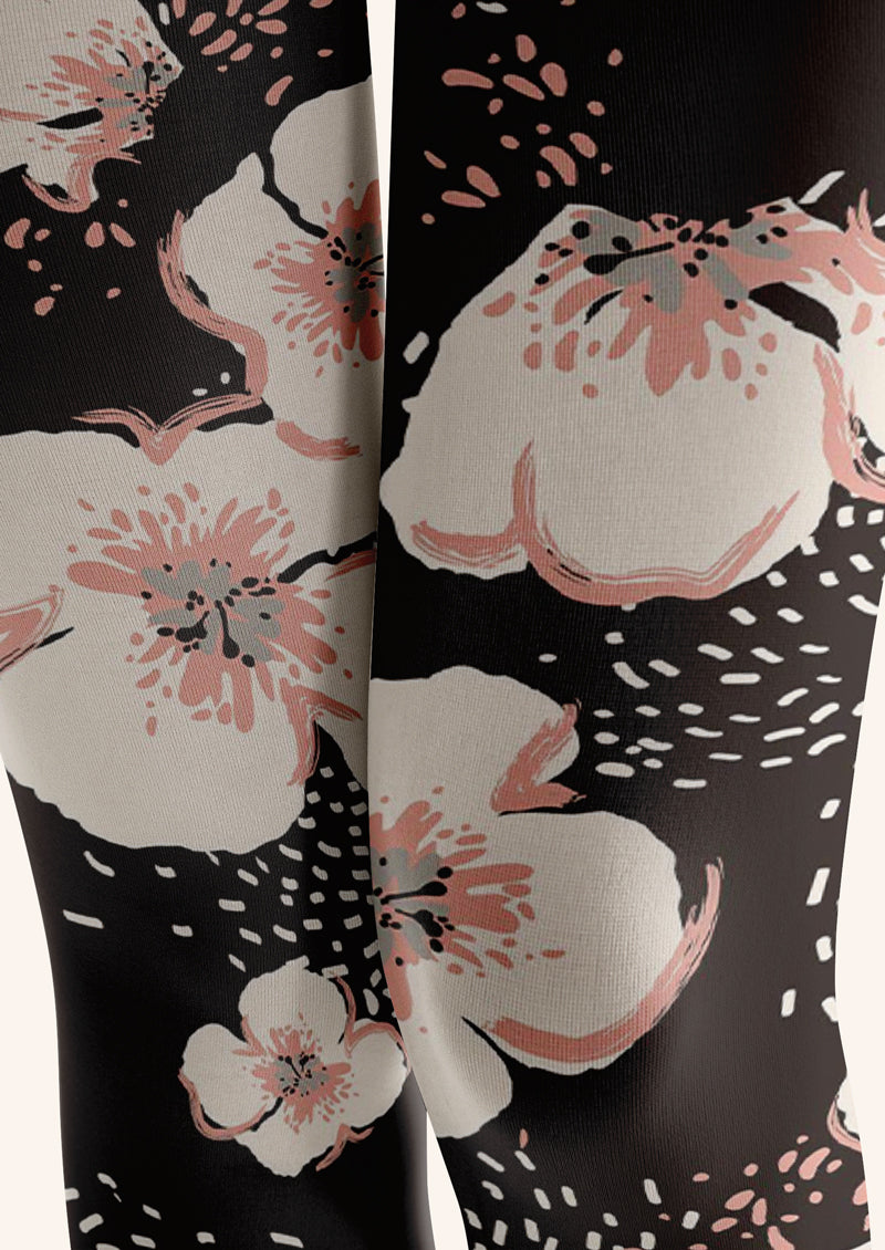 Black White Cherry Blossom Tights Hosiery Pantyhose