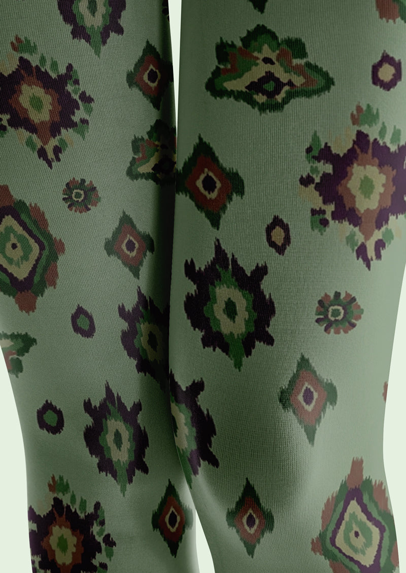 Green Ethnic Geometric Tights Hosiery Pantyhose