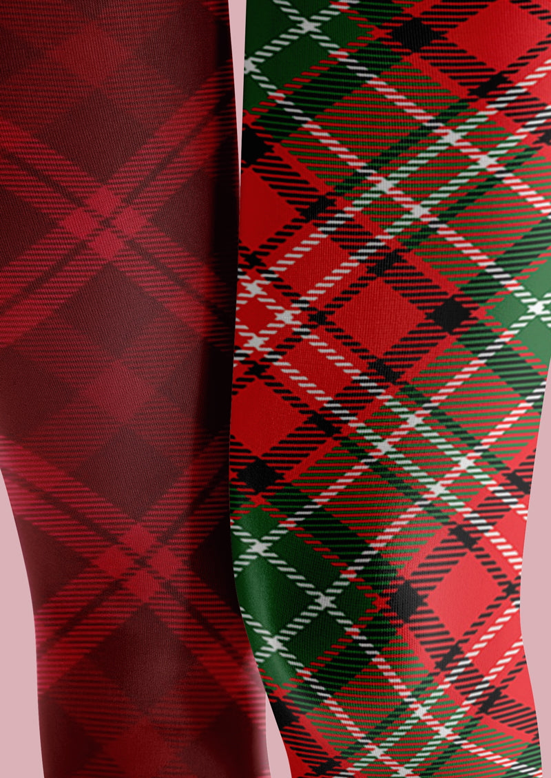 Red Green Plaid Tights Hosiery Pantyhose