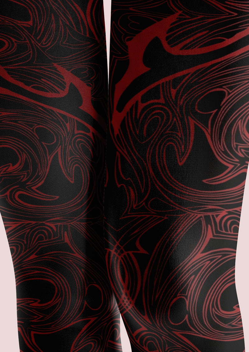 Black Red Tattoo Swirl Tights Hosiery Pantyhose