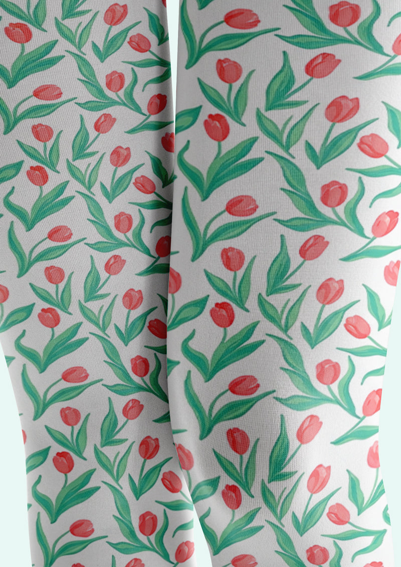 White Pink Floral Tights Hosiery Pantyhose