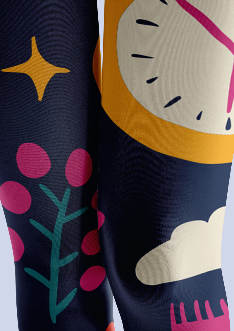 Navy City Night Print Tights Hosiery Pantyhose