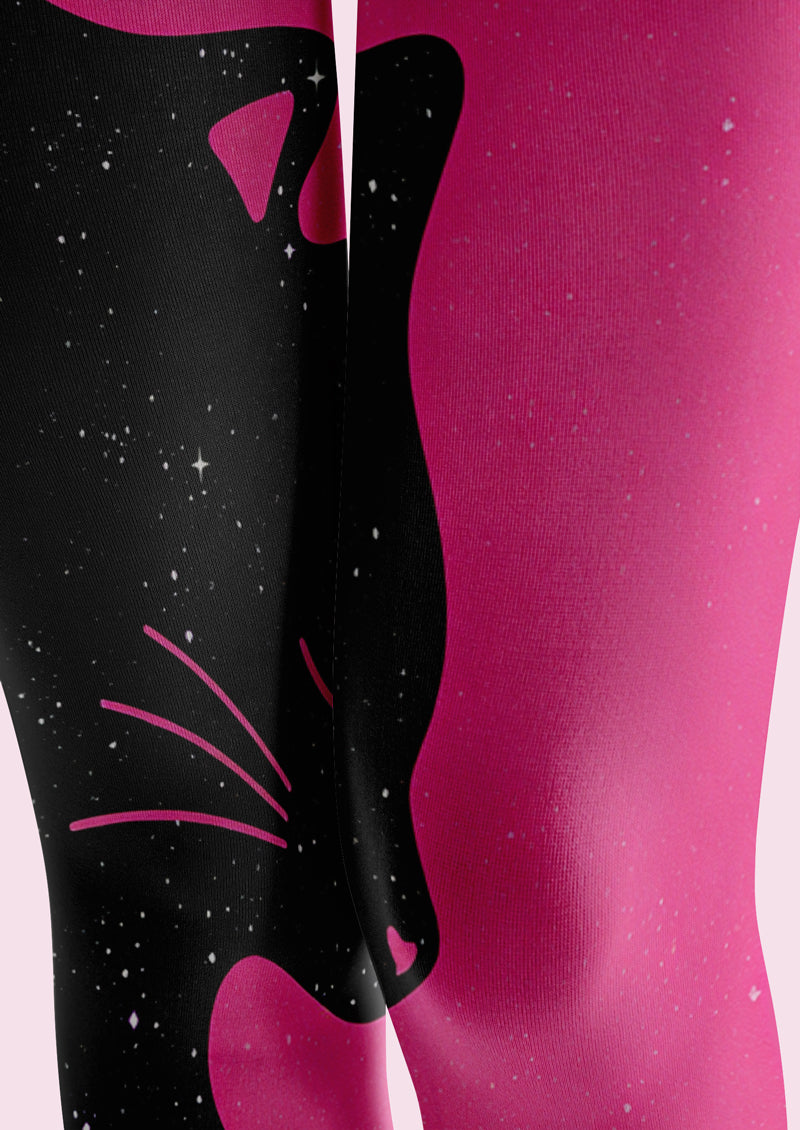 Pink Black Cat Printed Tights Hosiery Pantyhose