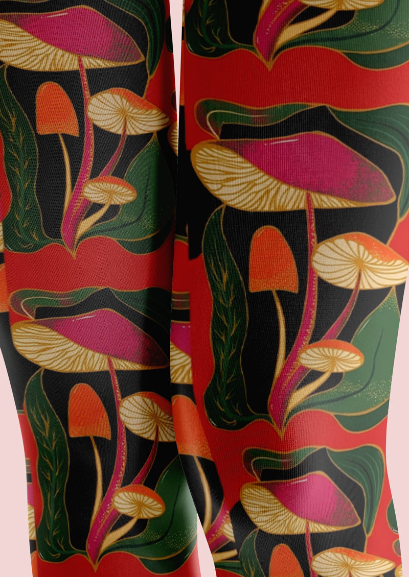Red Mushroom Print Tights Hosiery Pantyhose