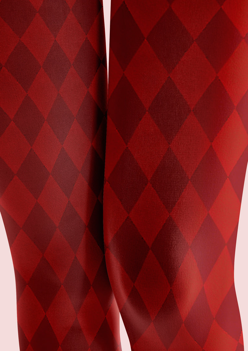 Red Argyle Printed Tights Hosiery Pantyhose