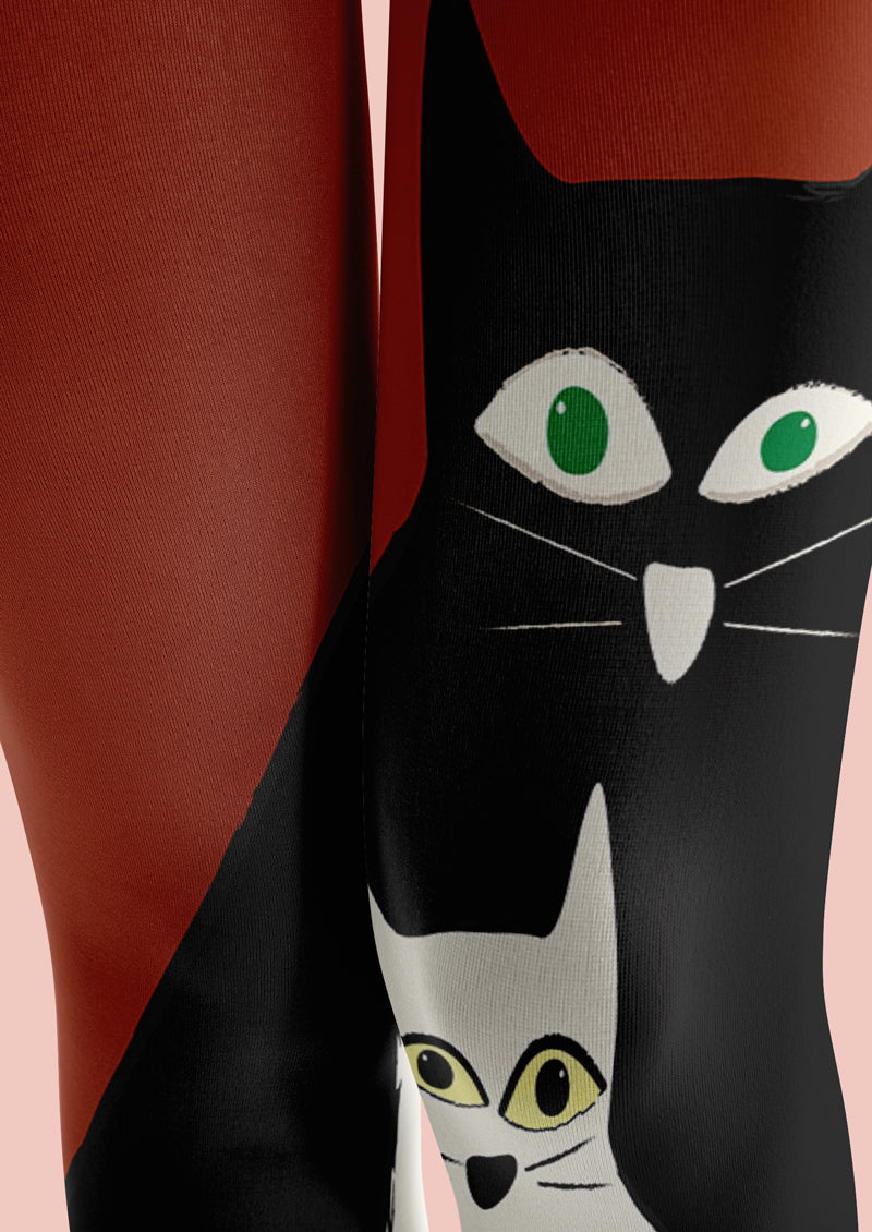 Red Black White Cat Animal Print Tights Hosiery Pantyhose