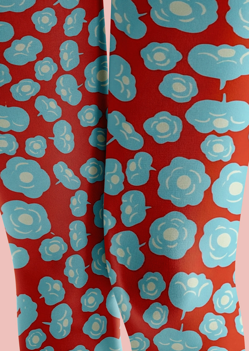 Red Blue Floral Tights Hosiery Pantyhose