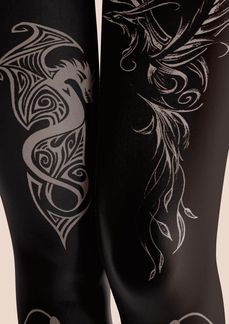 Black Dragon Tattoo Tights Hosiery Pantyhose