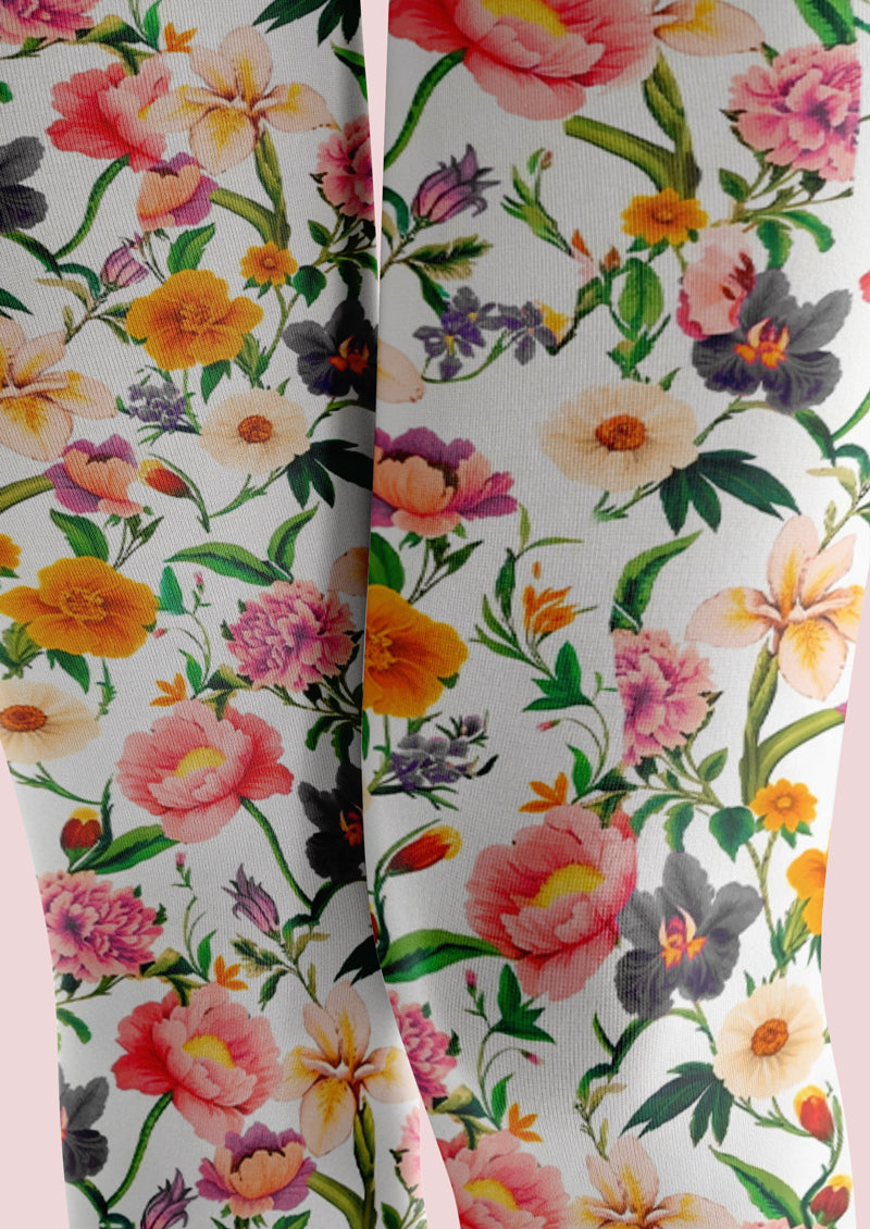 White Colorful Floral Tights Hosiery Pantyhose