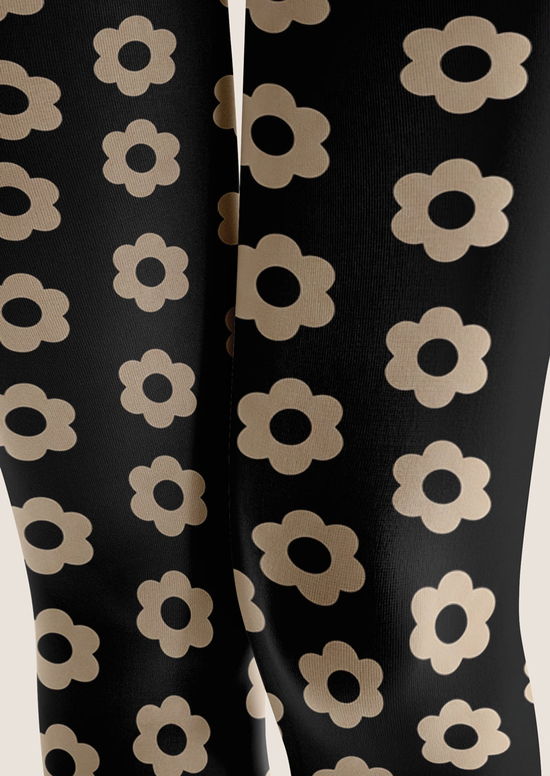 Black Beige Small Flower Tights Hosiery Pantyhose