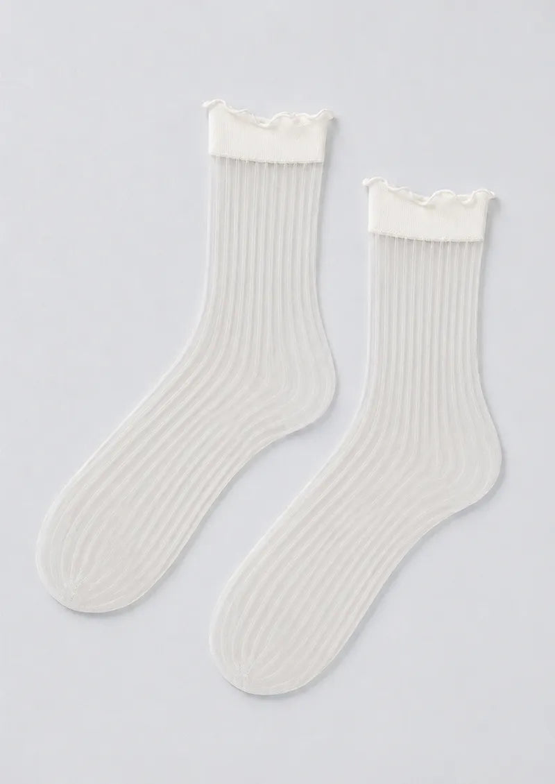 Sheer Ribbed Crew Socks