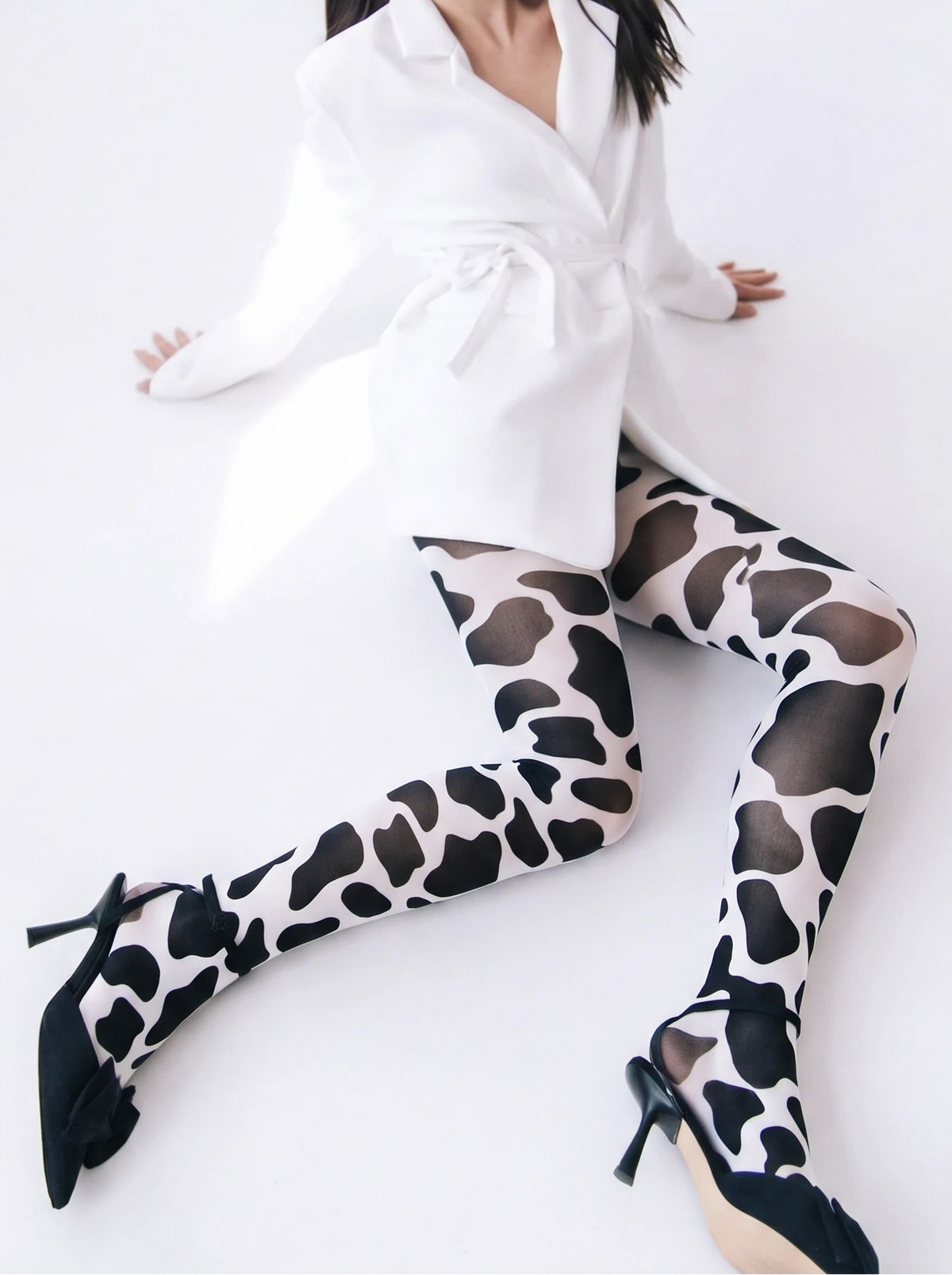 Black White Cow Print Tights