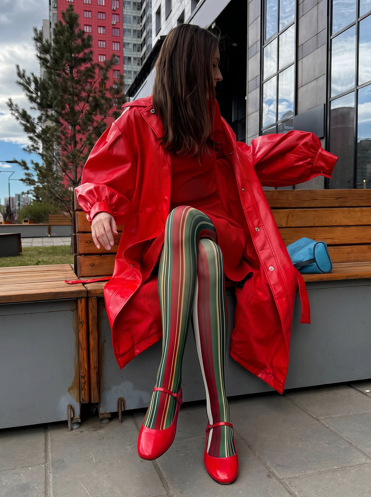 Green Red Stripe Tights