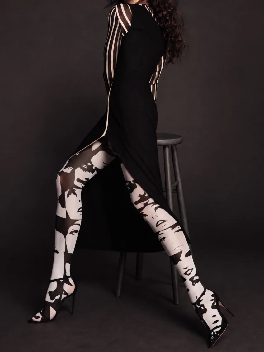 Black and White Face Collage Tights