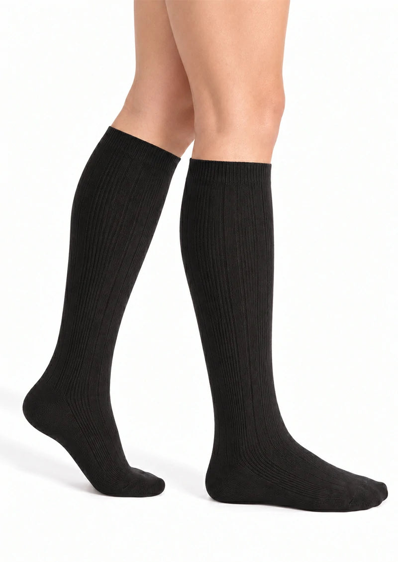 Solid Ribbed Knee-High Socks