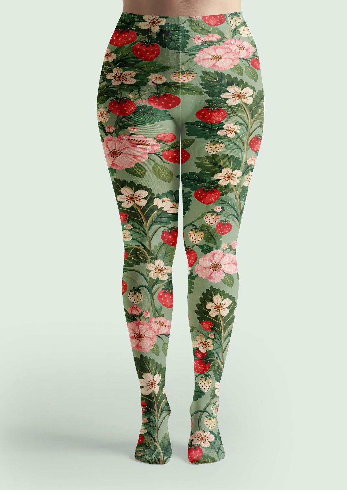 Green Strawberry Floral Tights