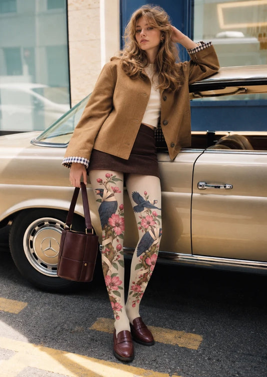 Ivory Wounded Bird and Blossom Tights