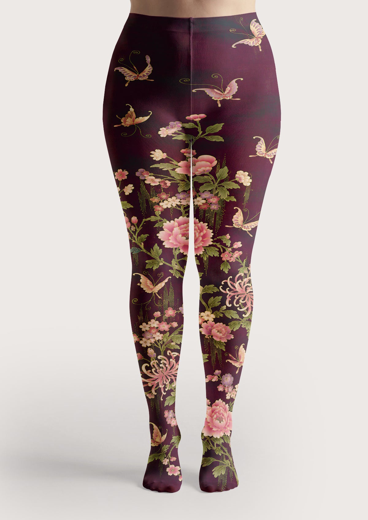 Burgundy Flower and Butterfly Tights