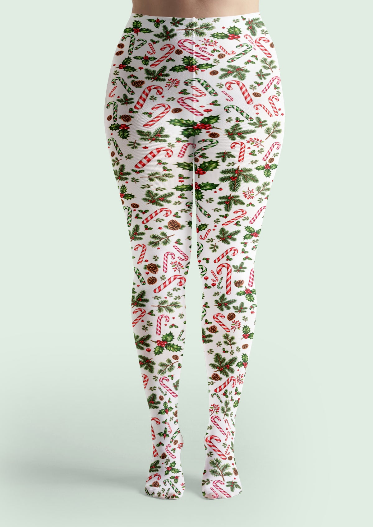 White Candy Cane and Holly Tights