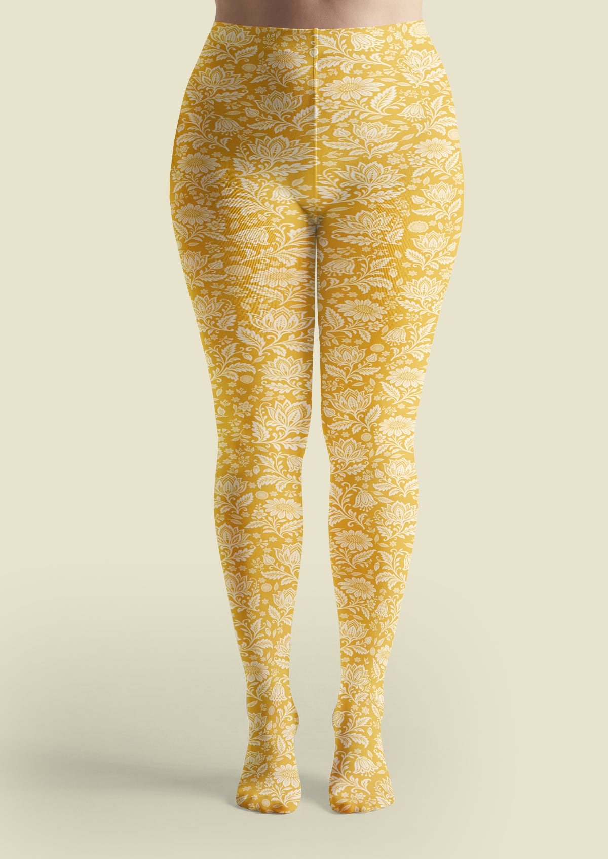 Yellow Floral Scroll Tights
