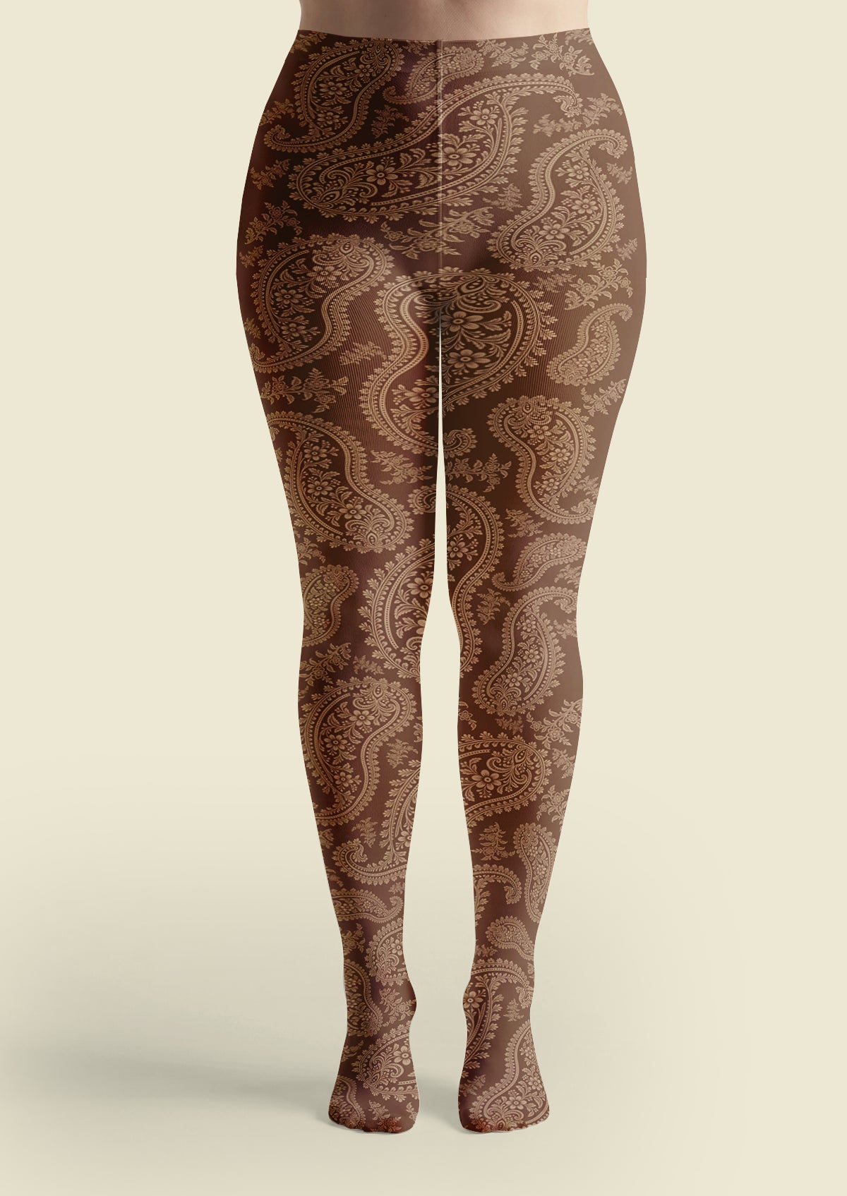 Brown Floral Paisley Tights