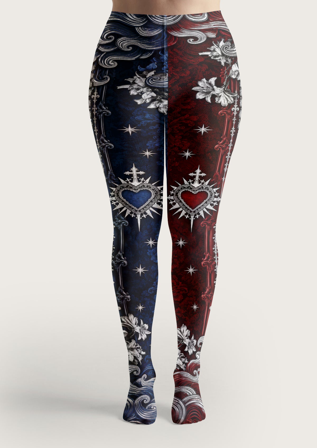 Navy and Burgundy Heart Tights