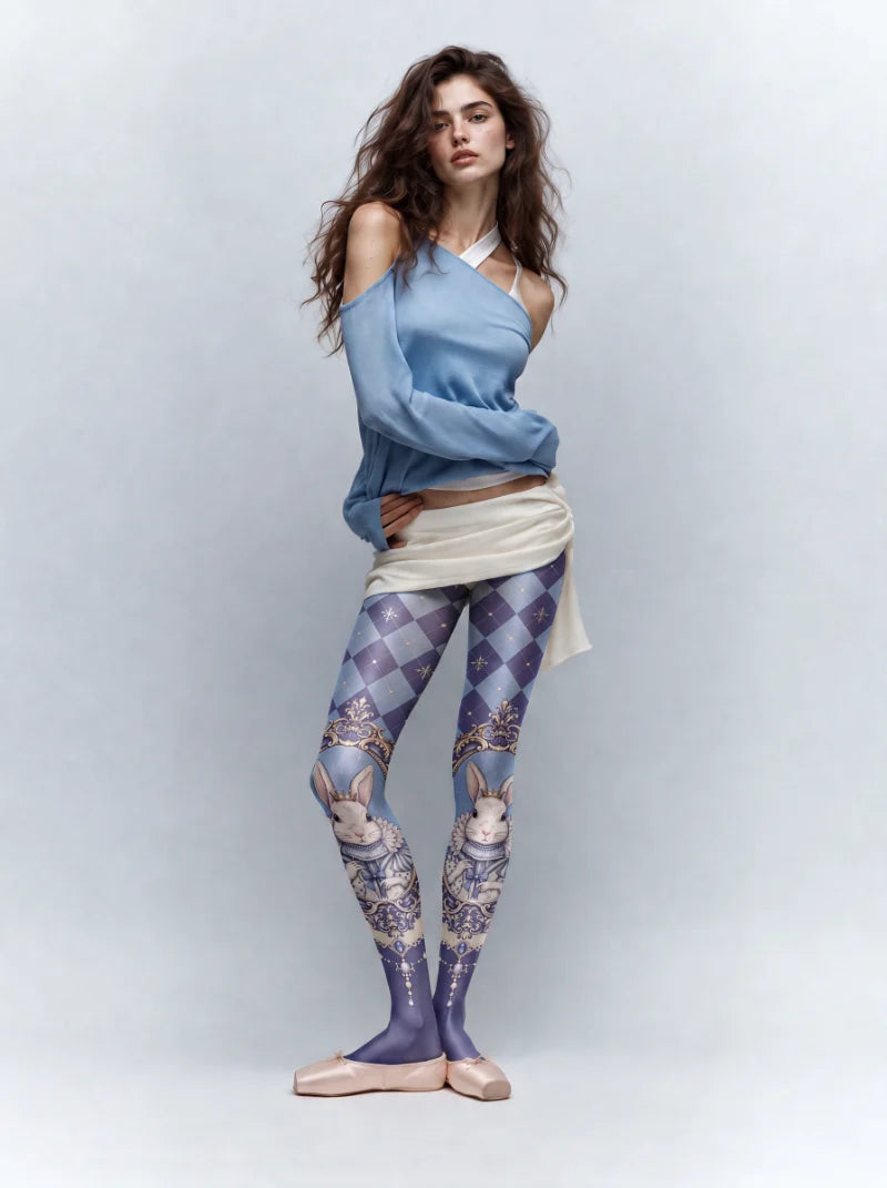 Blue Crowned Rabbit Argyle Tights