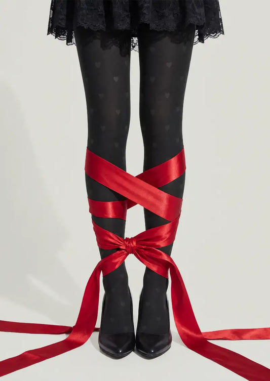 Black Tonal Heart Tights