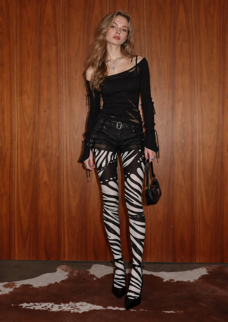 Black and White Zebra Motif Tights