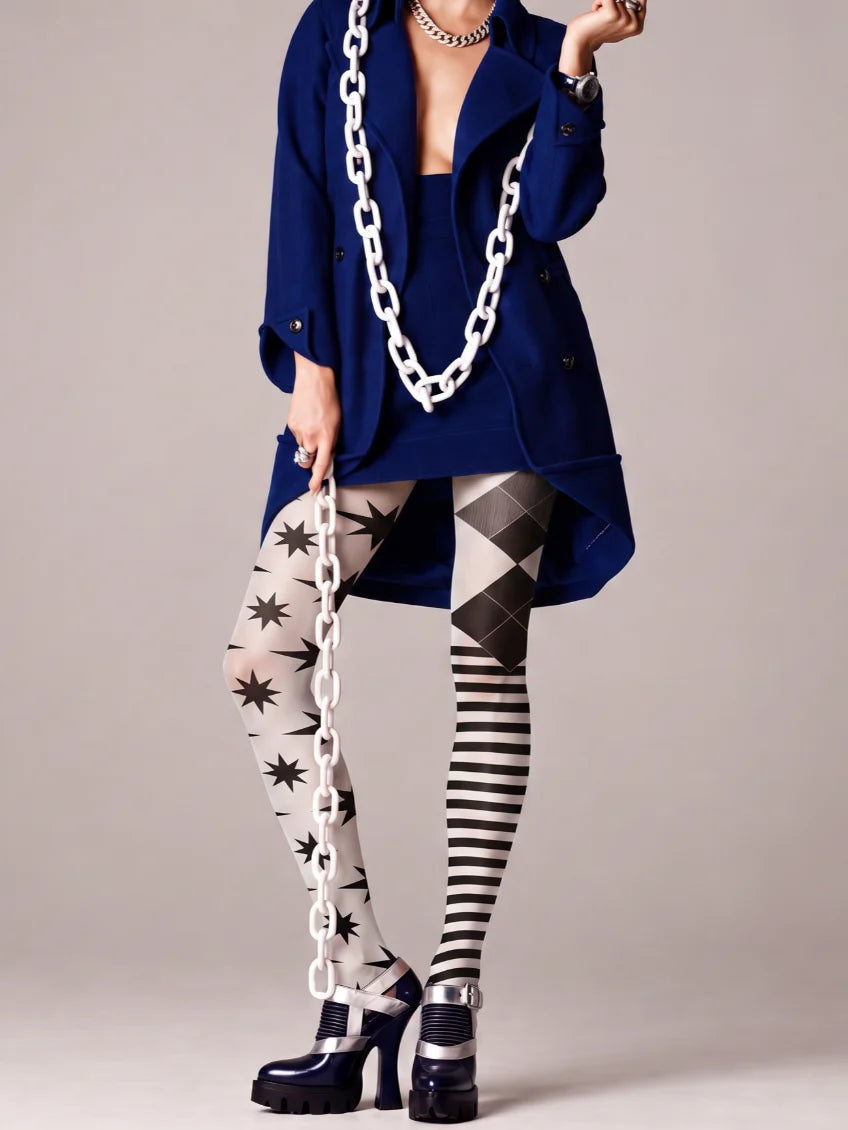 Black Geometric Stripe Tights