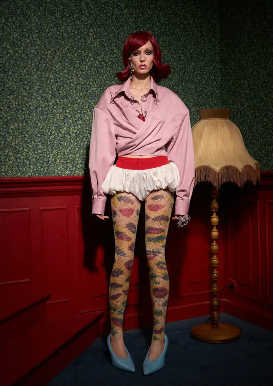 Pop Lips Dot Graphic Footless Tights Hosiery Leggings