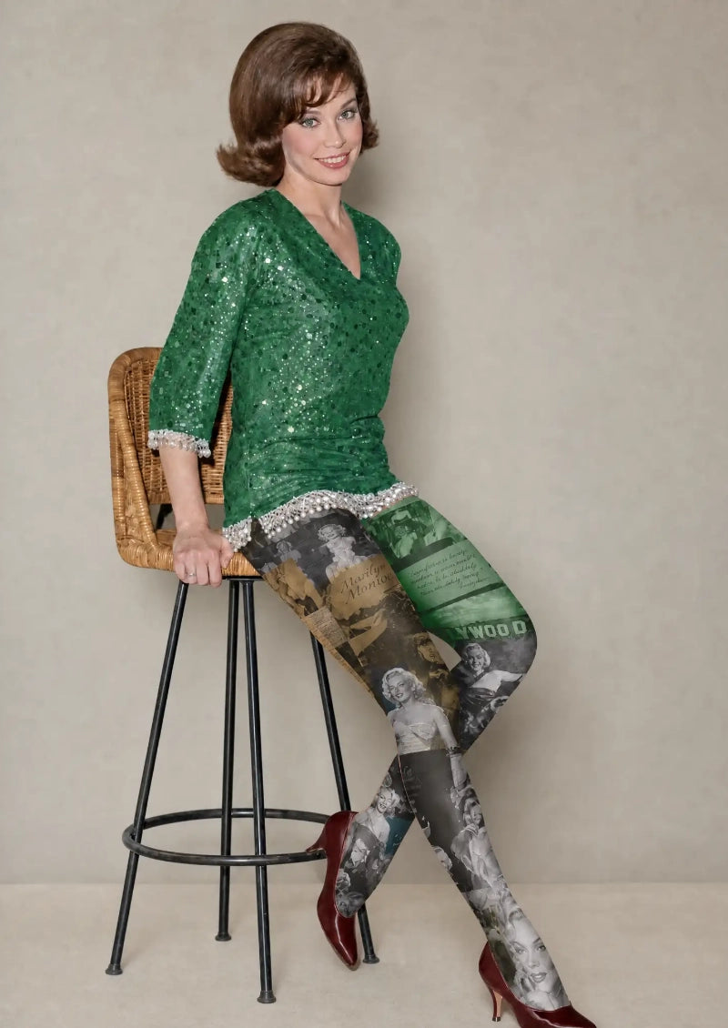 Noir Hollywood Collage Graphic Tights Hosiery Pantyhose