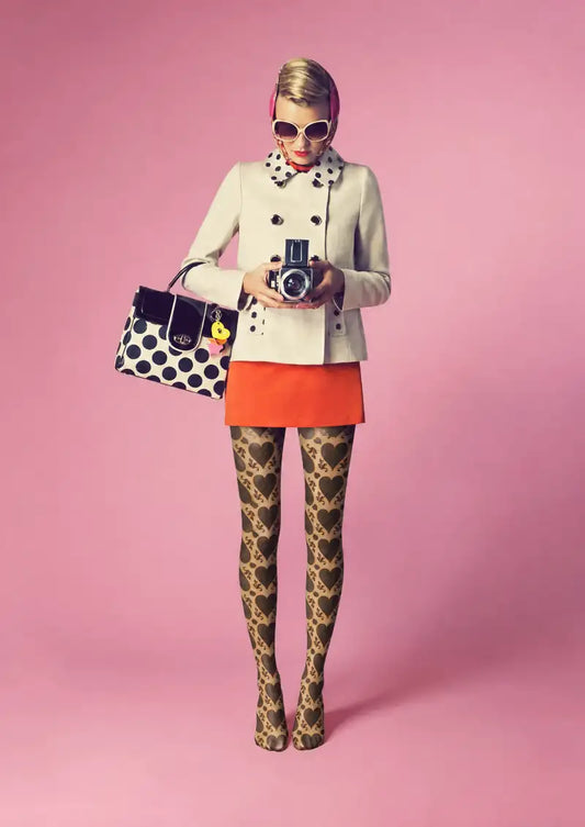 Vintage Heart Damask Pattern Tights Hosiery Pantyhose