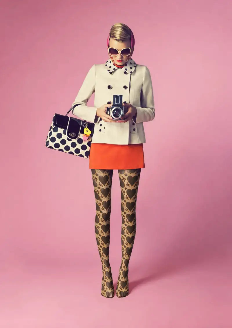 Vintage Heart Damask Pattern Tights Hosiery Pantyhose