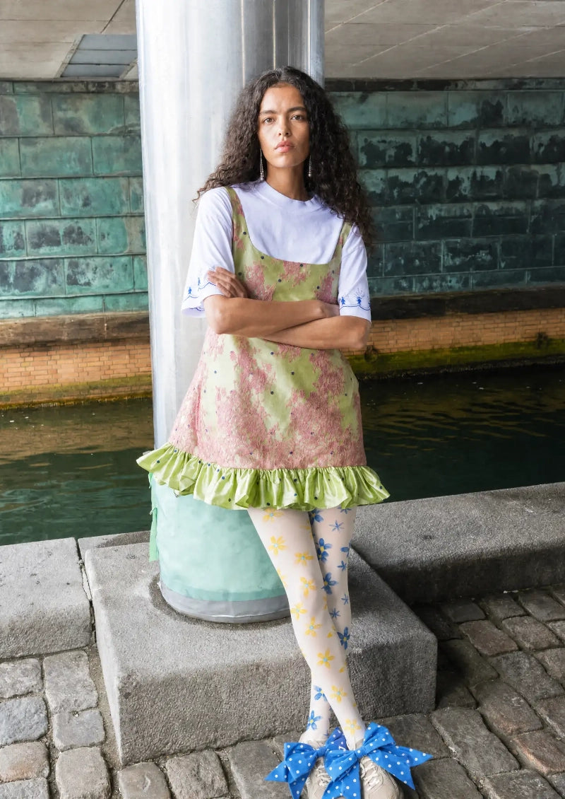 Blue Yellow Daisy Floral Tights Hosiery Pantyhose