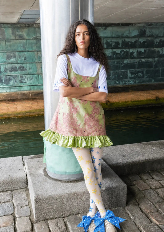 Blue Yellow Daisy Floral Tights Hosiery Pantyhose