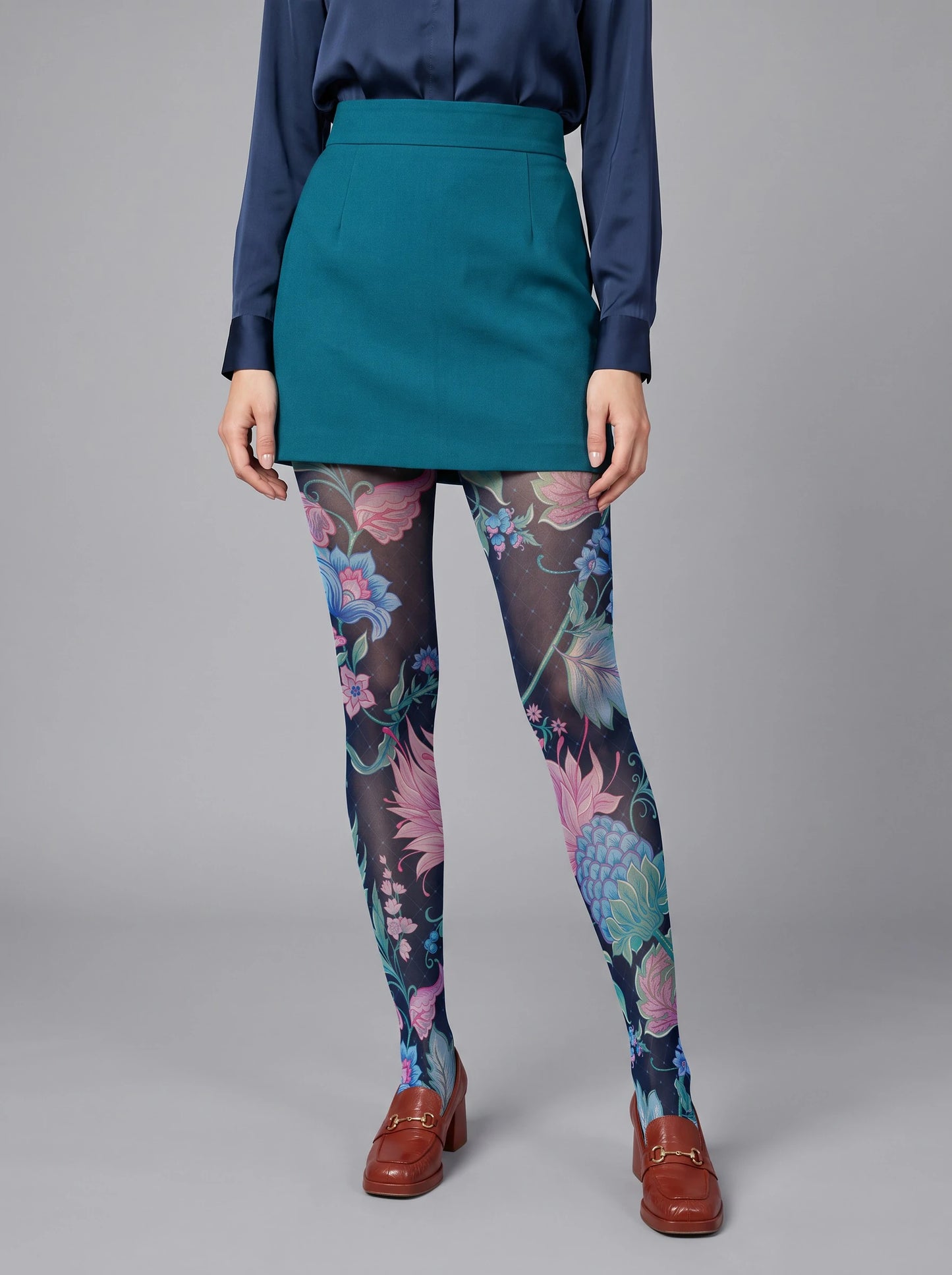 Navy Garden Floral Tights