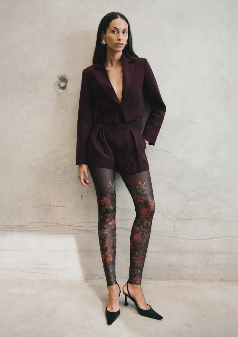 Midnight Wildflower Floral Footless Tights Hosiery Leggings