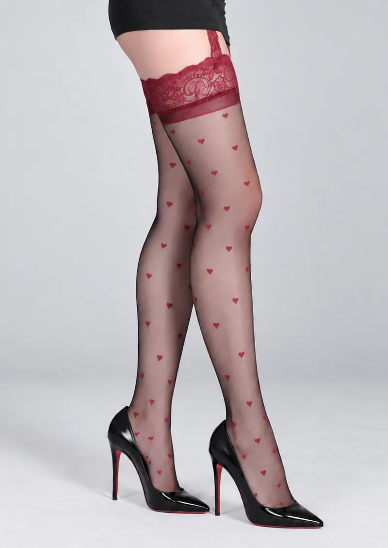 Glossy Lace Suspender Thigh-High Stockings