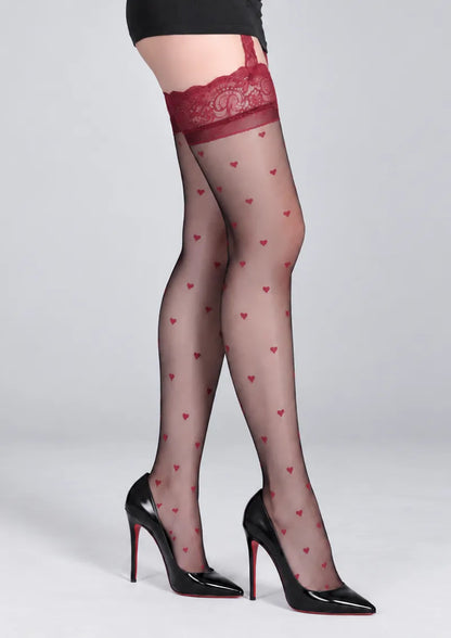 Glossy Lace Suspender Thigh-High Stockings