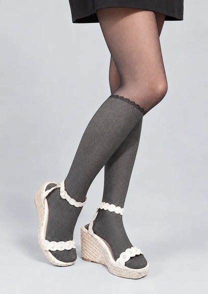 Black Faux Knee-High Geometric Tights