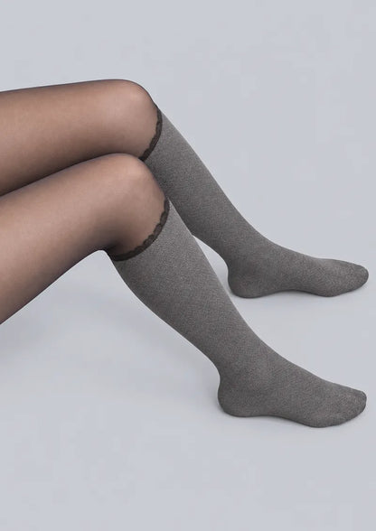 Black Faux Knee-High Geometric Tights