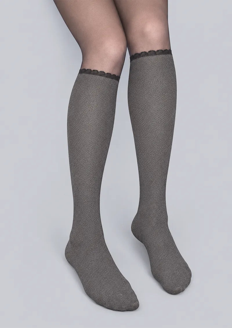 Black Faux Knee-High Geometric Tights