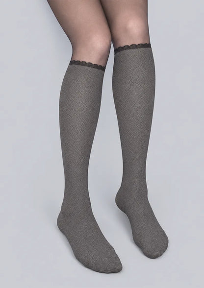 Black Faux Knee-High Geometric Tights