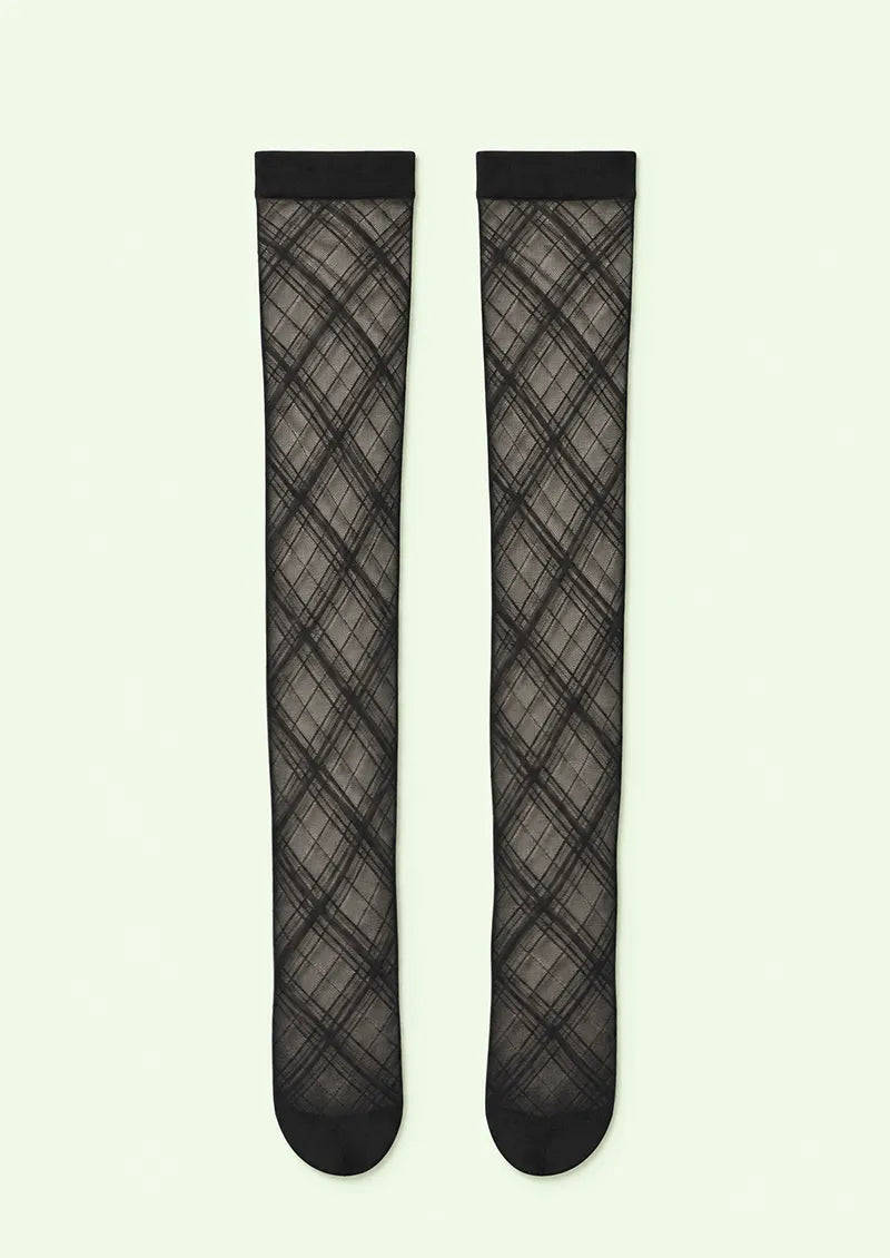 White Diamond Lattice Knee Stockings