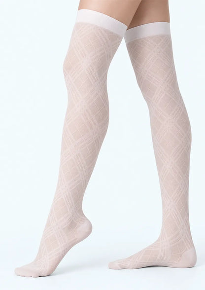 White Diamond Lattice Knee Stockings