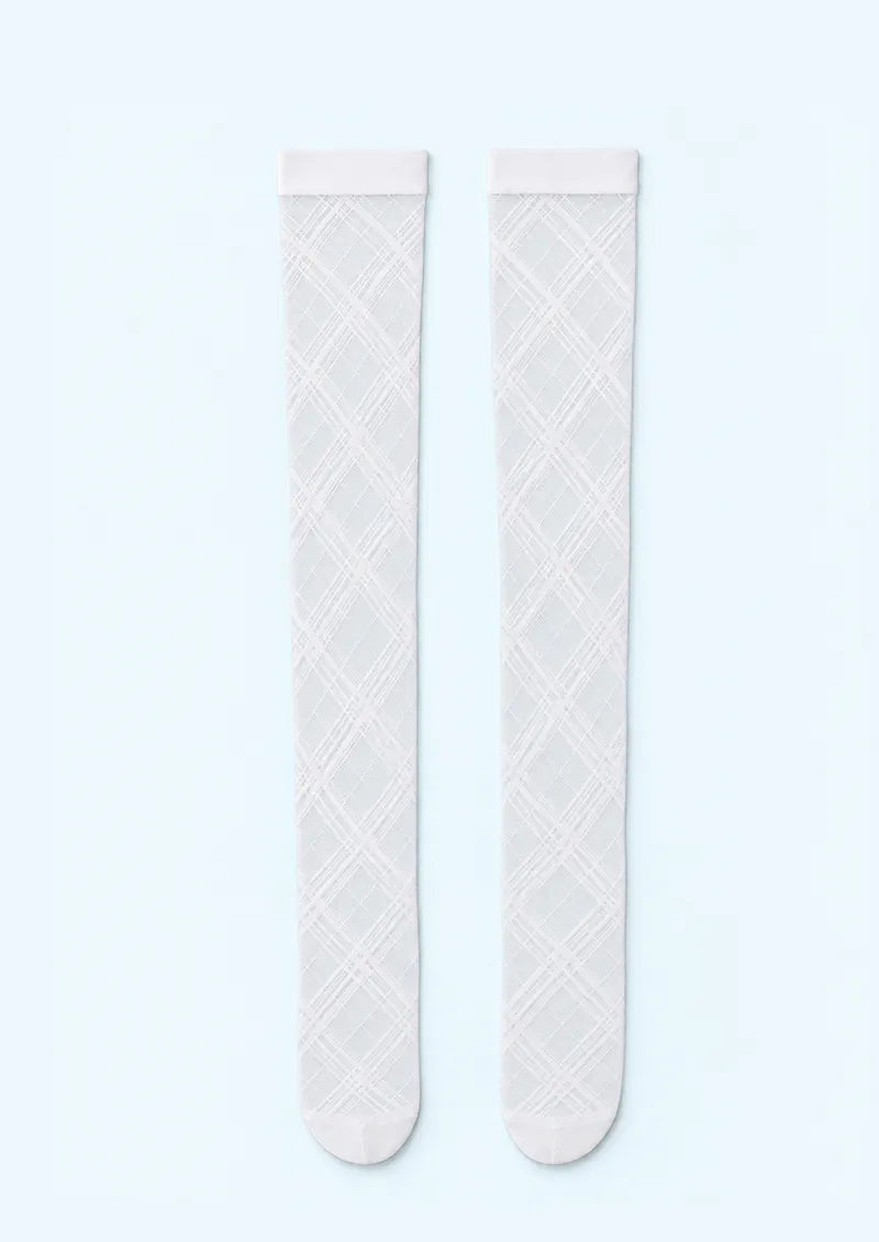 White Diamond Lattice Knee Stockings